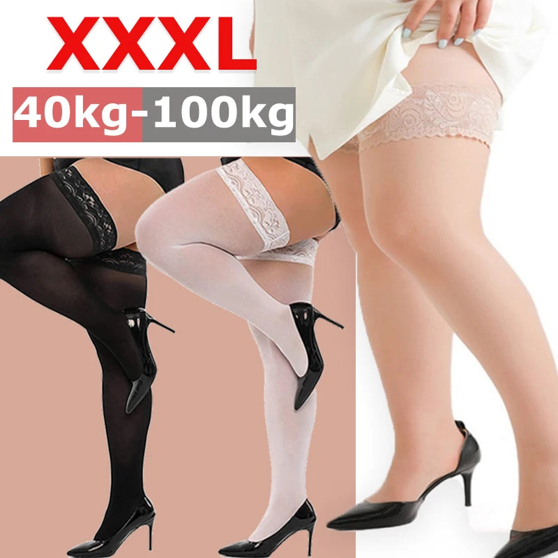 Thigh High Lace Top Stockings with Silicone Anti-slip