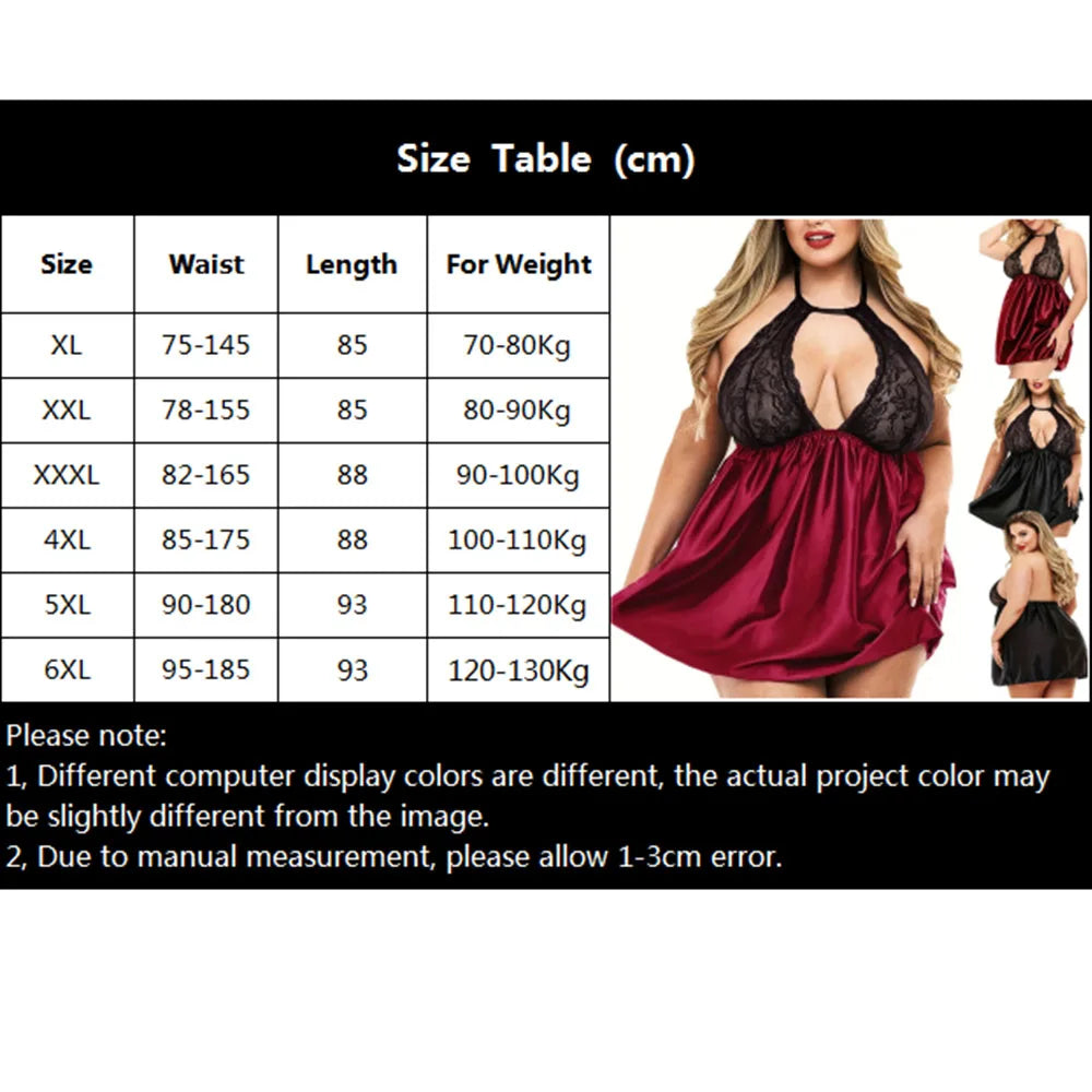 Satin Halter Neck Plus Size Baby Doll Lingerie