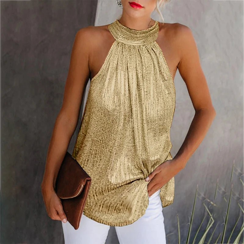 Sequined Elegant Halter Top Blouse