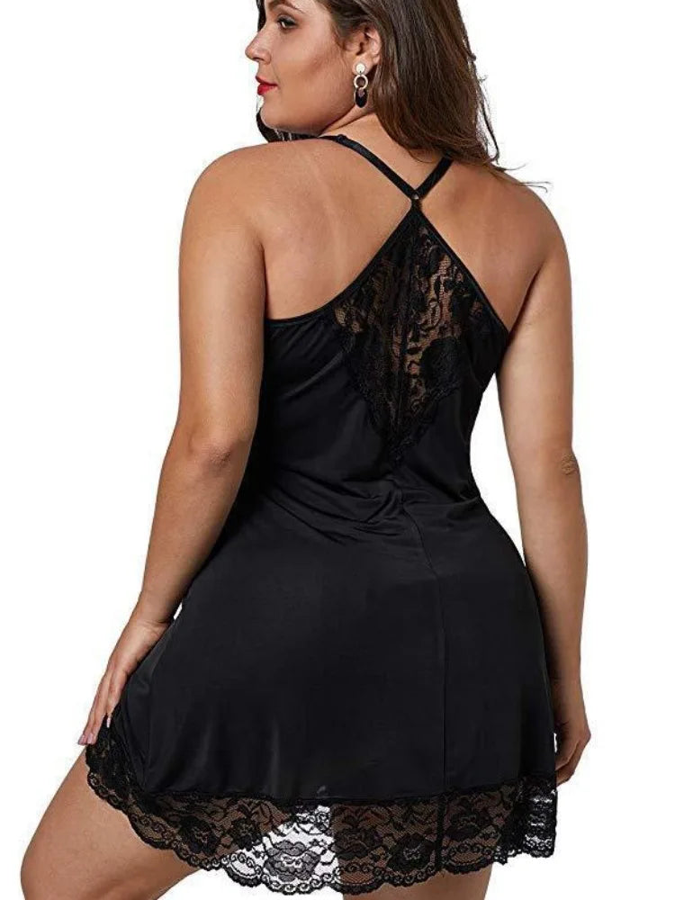 Spaghetti Straps Lace Satin Sleepwear Plus Size Nightgown