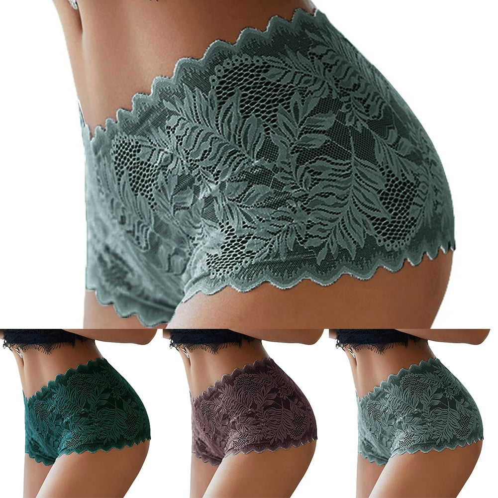 Plus Size Sexy Women's Lace Floral Mesh Lingerie Panties