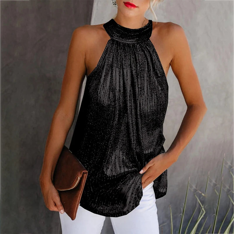 Sequined Elegant Halter Top Blouse