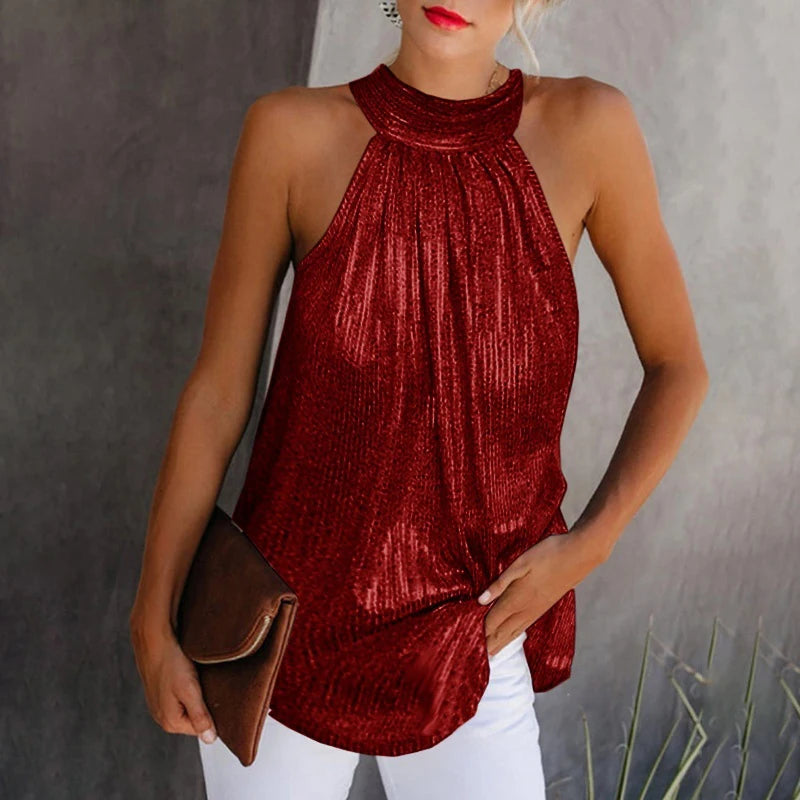 Sequined Elegant Halter Top Blouse