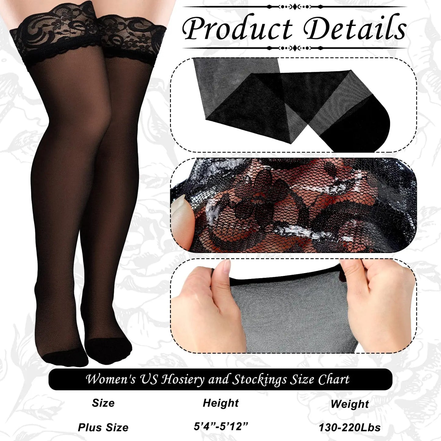 Thigh High Lace Top Stockings with Silicone Anti-slip