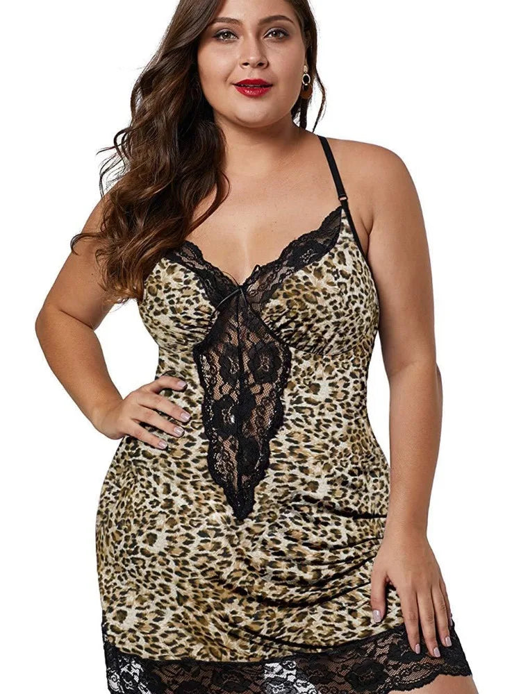 Spaghetti Straps Lace Satin Sleepwear Plus Size Nightgown